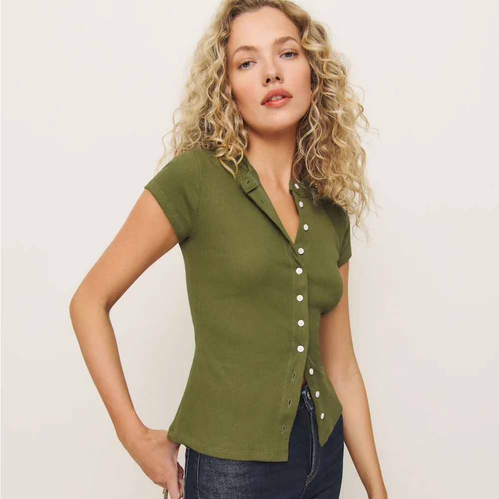 Reformation Raelynn Knit Top, Small, in Pear